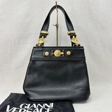 Gianni Versace Borsa a mano in pelle nera Sunburst Greca Tote Gold Hardware...