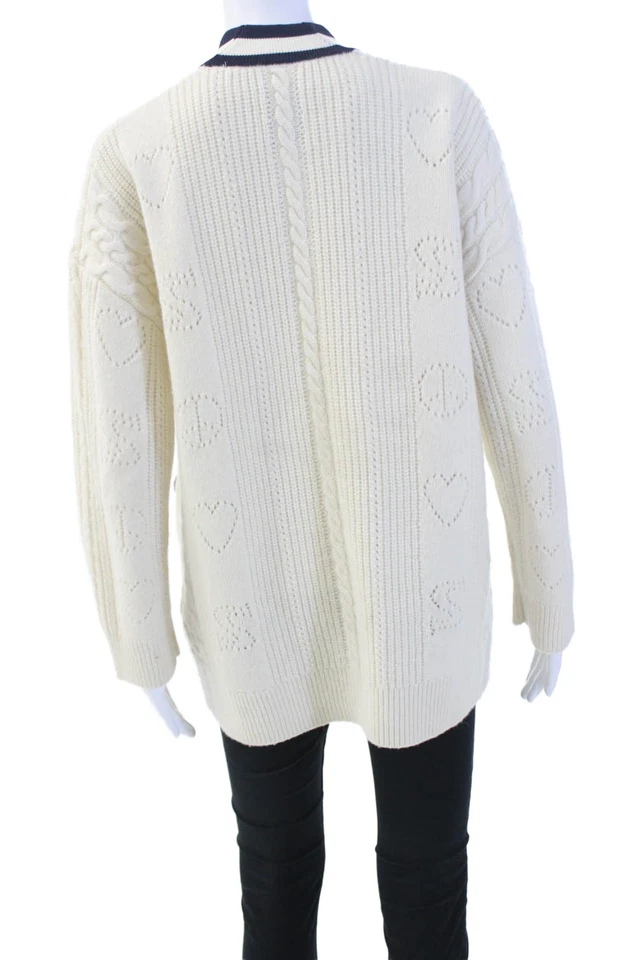 Sandro Mujer Cárdigan Suéter Cuello en V 100% Lana Beige Gancho y Ojo Talla 1 Foto 4 de 4