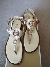 Michael Kors Metallic Gold Leather Sandals Casey Thong Size 6.5M