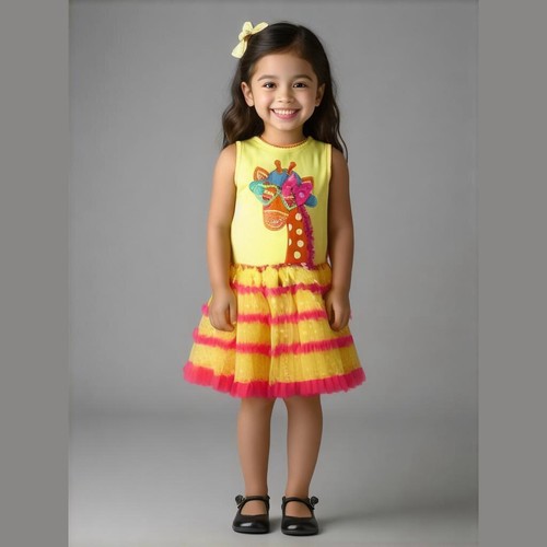 Emily Rose Kids Girls 4 Yellow Pink Ruffle Sleeveless Giraffe Tutu Tank Dress