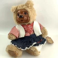 Raikes Plush Wood Face Jointed Bear With Pet Applause 17022 Bonnie