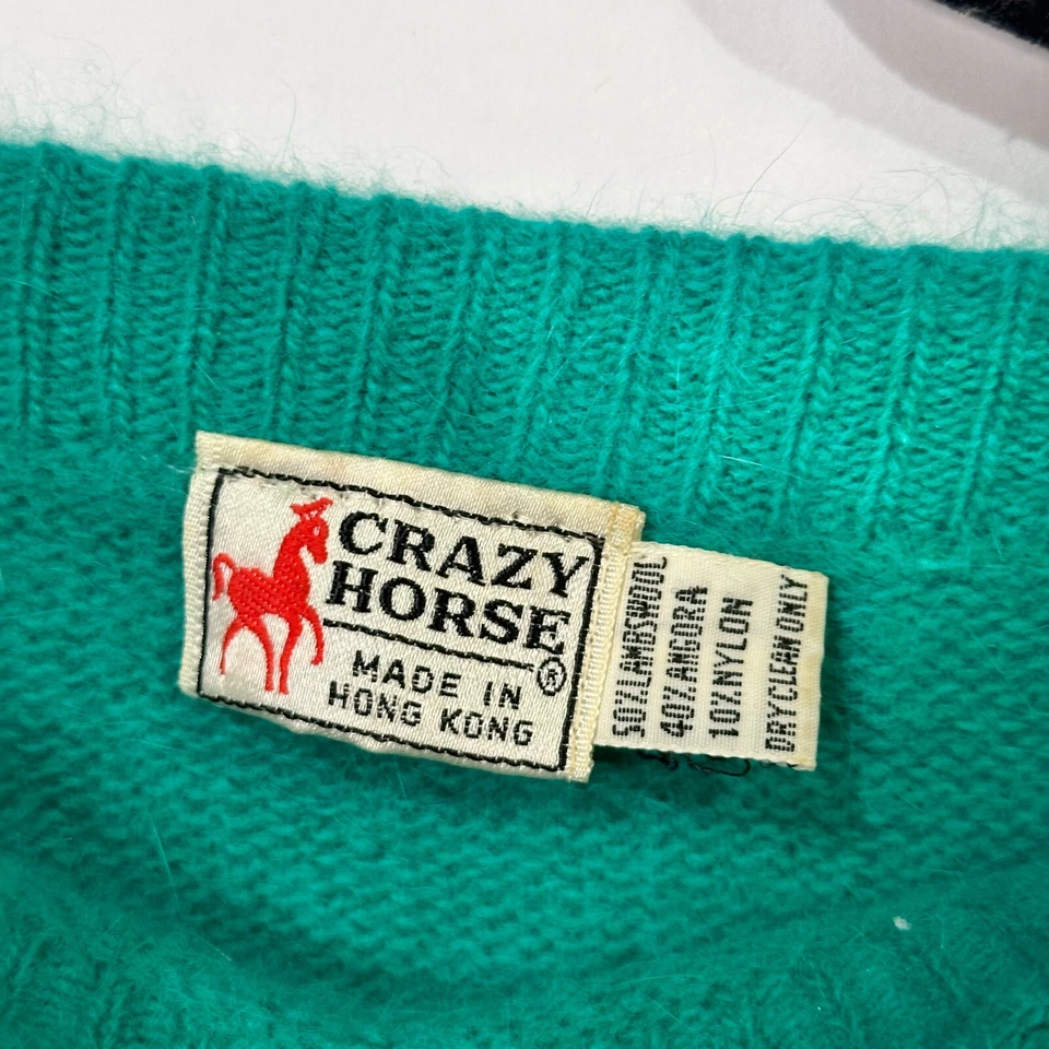 Suéter de Colección Crazy Horse Para Mujer Talla S Verde Angora Lana de Cordero Difusa Manga Larga Foto 3 de 4