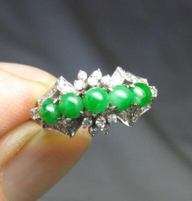 Imperial Naturale Tipo A Giada 30 Anello Diamante 18K Oro Bianco