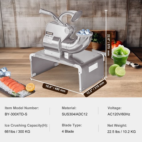 Eiscrusher Maschine, 661 Pfund pro Stunde elektrische Schneekegelmaschine mit 4 Klingen. - Bild 6 von 10