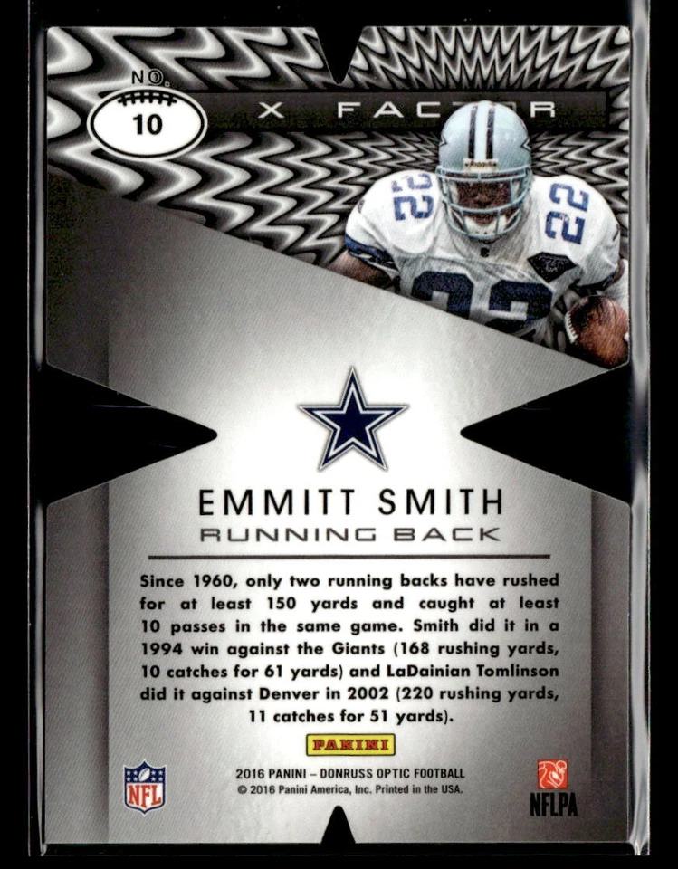 Emmitt Smith 2016 Donruss Optic #10 X-Factor Dallas Cowboys - Image 2 of 2