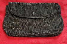 Vintage Delill Handbag Clutch Black Beaded Evening Purse Japan