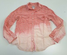Upcycled Distressed Bleached Hand Dyed Rockabilly Country Grunge Gingham Shirt M