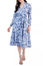 Tahari Womens Floral Printed Wrap Style Belted Dress Size 6P
