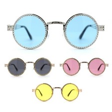 Rhinestone Jewel Victorian Fancy Engraving Hippie Round Sunglasses
