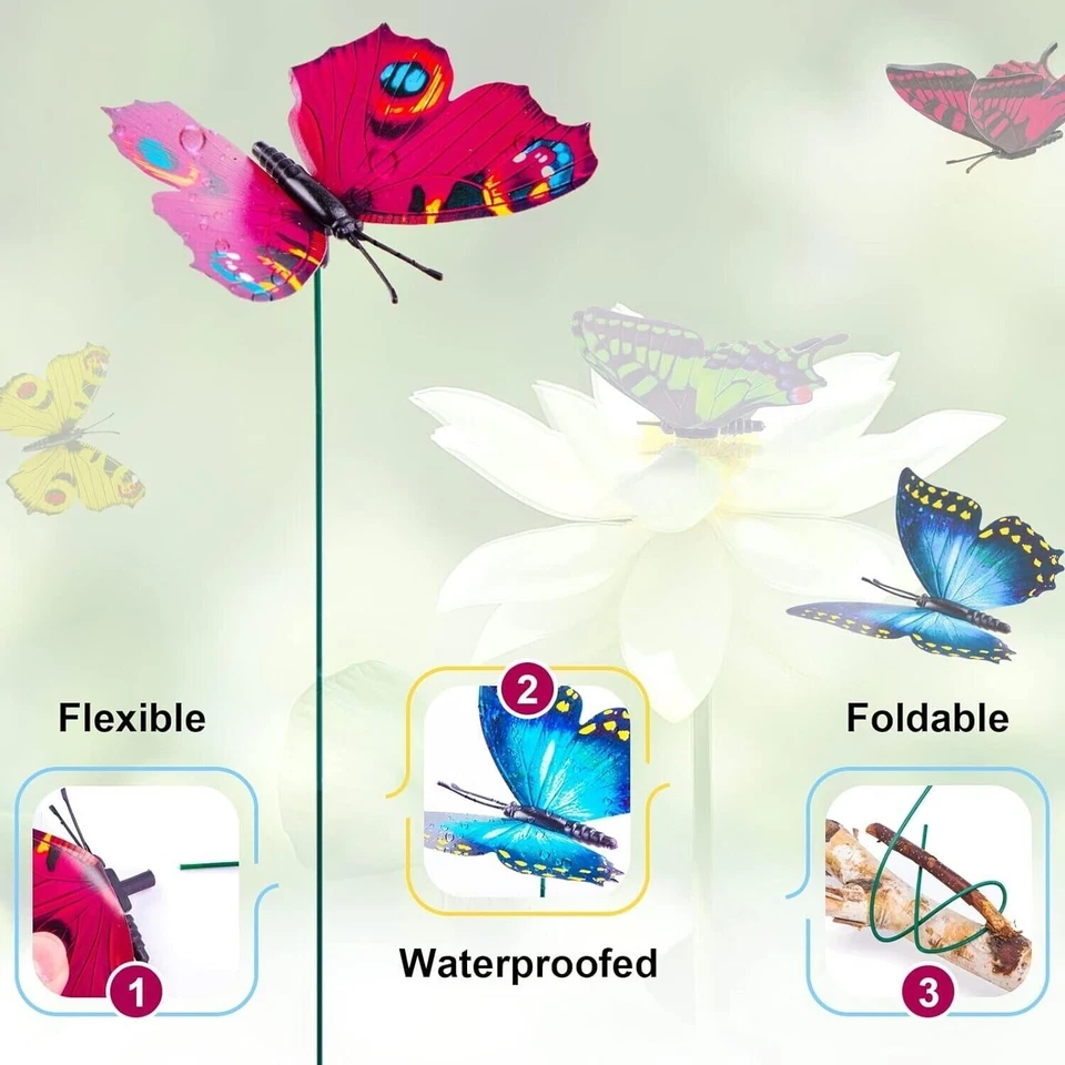 1set 50pcs Lawn Decorations Garden Vases Decoration Waterproof Butterflies - Image 3 of 4