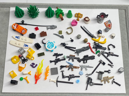 Lego 80 Weapons Guns knives  Sabers  Mixed Accessories Fishing Tree Flame - Picture 1 of 10