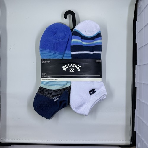 Billabong Lo Cut Socks 5 Pair Shoe 6-12 Blue Gray White Stripes/Solids NWT