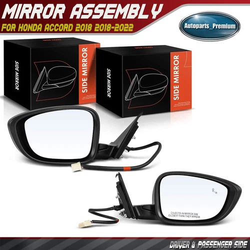 2x Driver & Passenger Black Power Heated w/ 7-Pin Mirror for Honda Accord 18-22