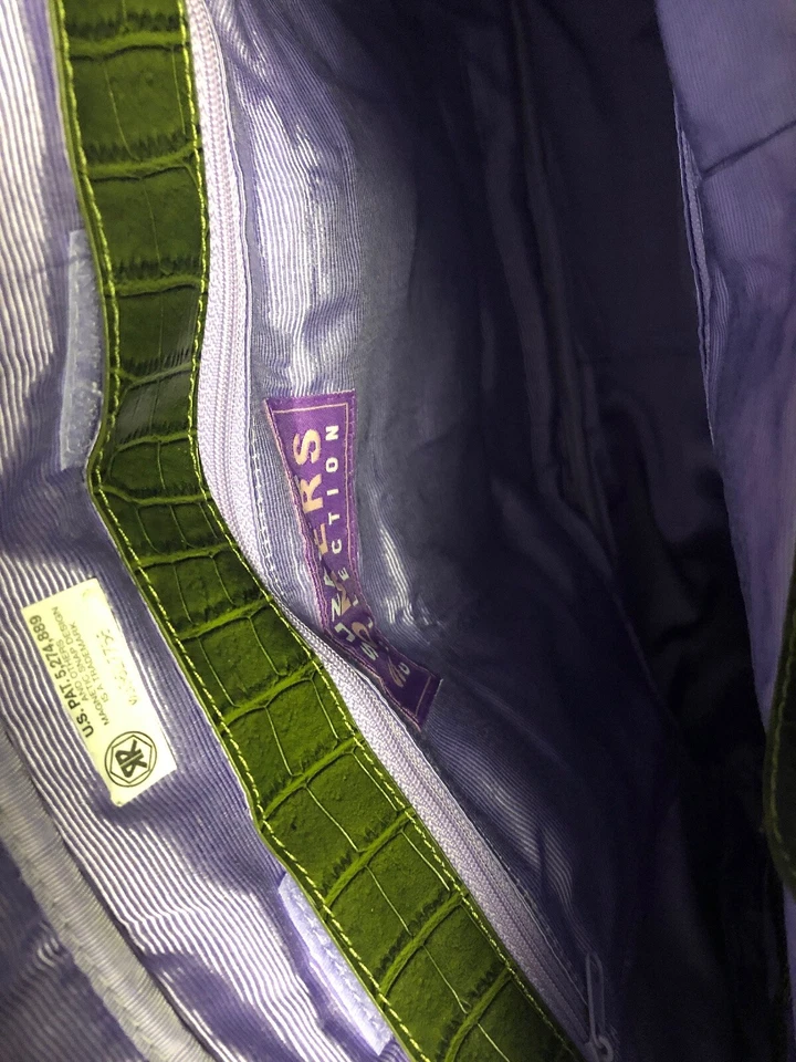 Bolso de Hombro Grande Suzanne Somers Verde Acolchado Nylon Cuero Borde + Adicional Foto 4 de 4