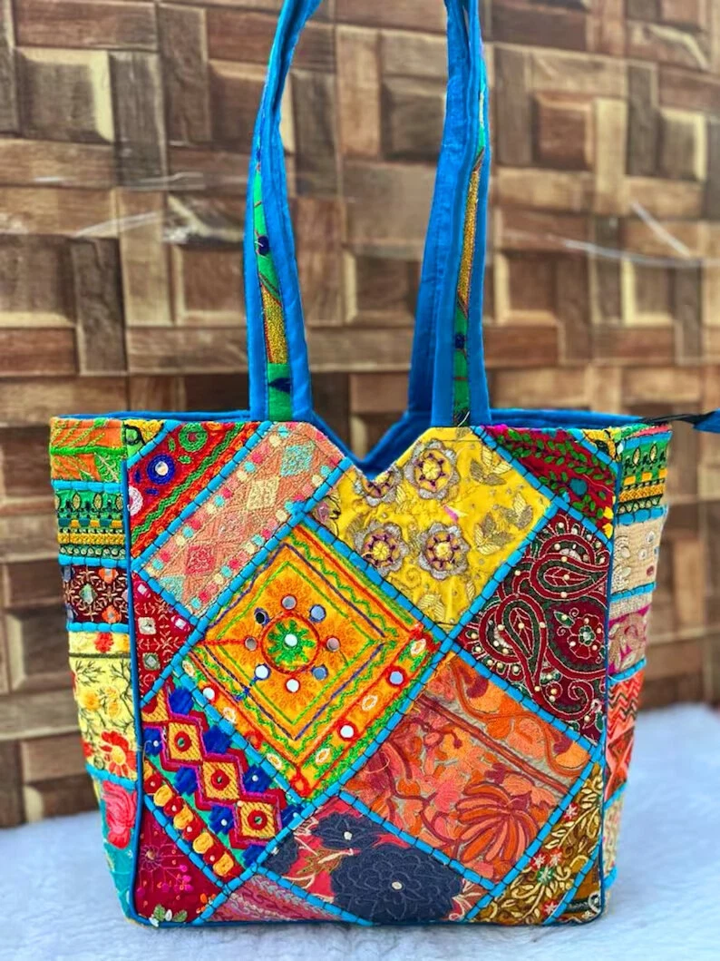 Women's Rajasthani Jaipuri Bohemian Art Tote Bag (Multicolour, Large) for  Girls