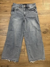 Judy Blue Jeans Womens 9/29 Blue Wide Leg Crop Raw Hem Tummy Control JB88903LT