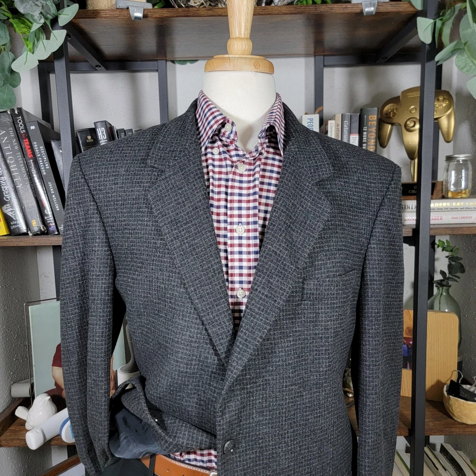 Abrigo deportivo de tweed de colección John Weitz Signature Collection para hombre a cuadros carbón 46R Foto 2 de 4