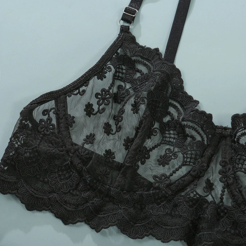 Sexy Lingerie Set Bügel BH+String Tanga erotisch Spitze durchsichtig Dessous - Bild 3 von 4