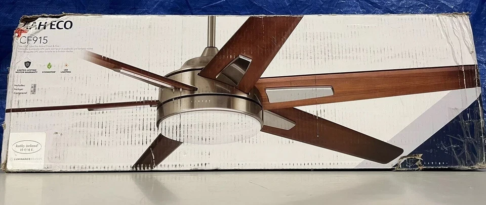 Emerson Rah Eco 60" Brushed Steel Ceiling Fan w/ LED Light Sunburst Walnut Blade - Image 2 of 4