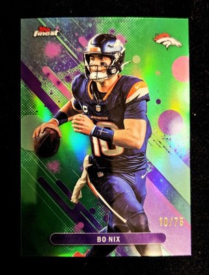 2025 Bo Nix SP 10/75 Topps Finest #53 Purple Refractor Color + Jersey Match 1/1