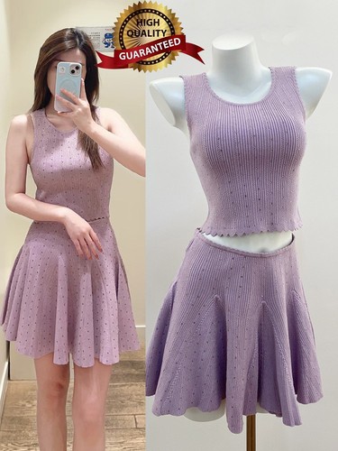 🎁🎁AUTHENTIC Sandro Women Sweet Round Neck Knit Purple Vest Skirt Suit Tops SML