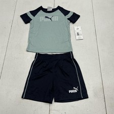 Puma Shirt Shorts Set Boys 18M Mint Green Navy Athletic Outfit NWT Sportswear