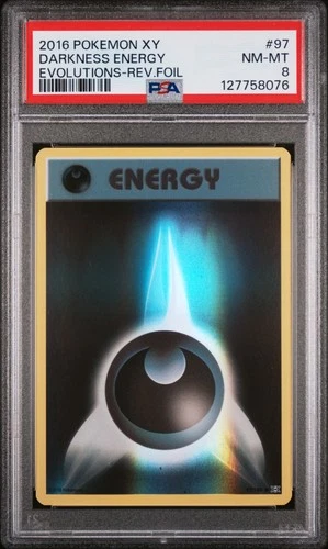 2016 POKEMON XY EVOLUTIONS #97 DARKNESS ENERGY-REVERSE FOIL PSA 8