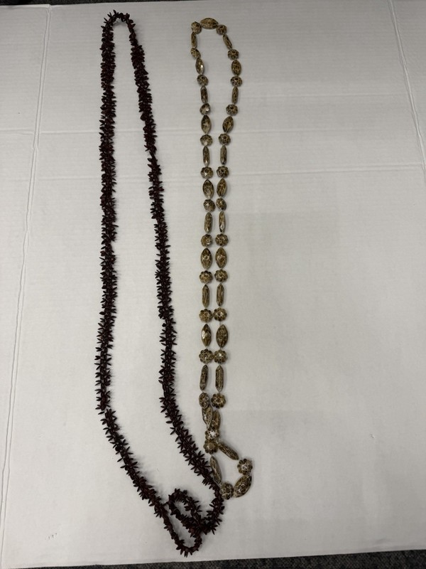 2 Pc Long Statement Necklace Lot Brown Seed Beads Floral Resin Boho 