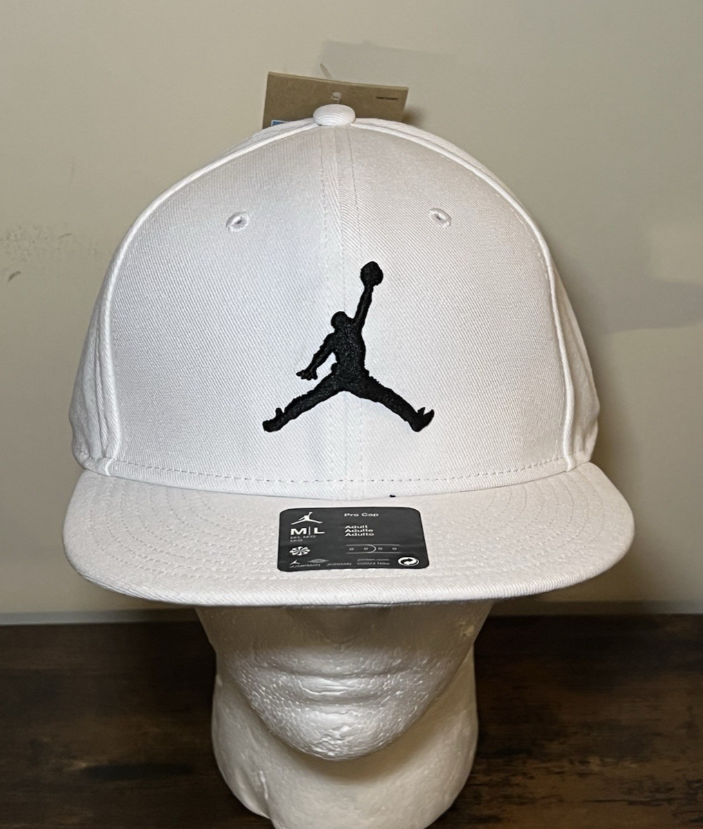 Jordan Pro Cap White & Black Embroidered Jumpman Snapback Hat | eBay