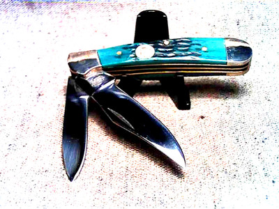 SPECIAL Classic Copperhead Pocket Knife Jade Green Bone Handles 2-Krupp Blades
