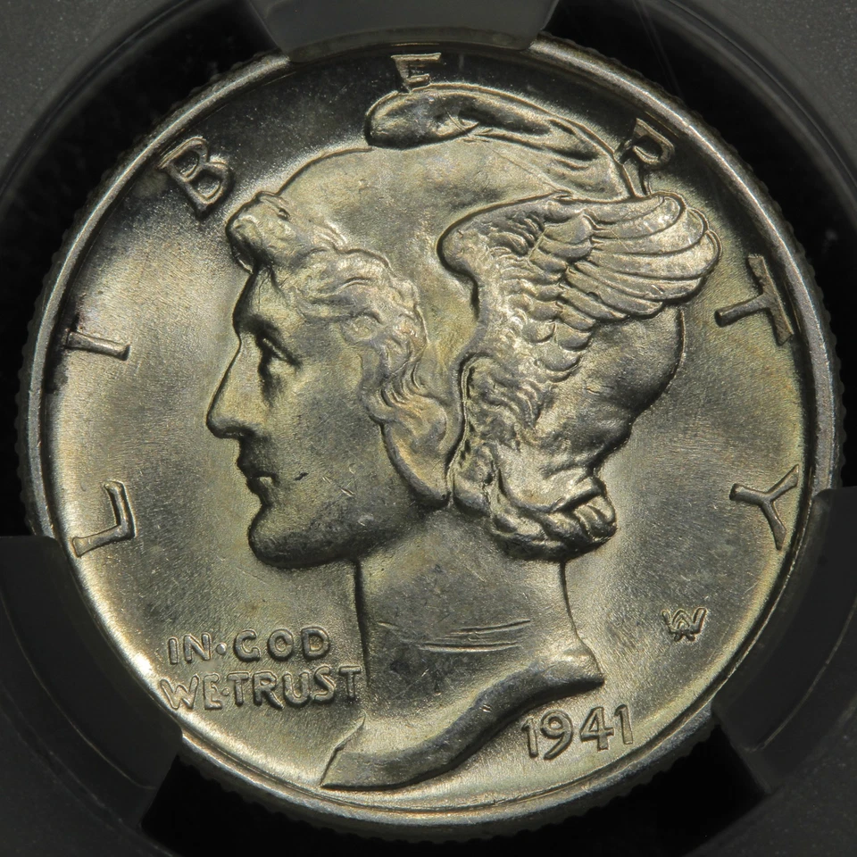 1941 D Full Split Bands Mercury Silver Dime 10C CACG MS 62 FB CAC - Image 3 of 4