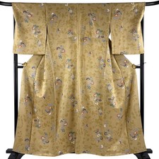 JAPANESE KIMONO FINE PATTERN LIGHT BROWN 157cm 5 ft 2 in PURE SILK B0240
