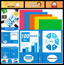 100 Pack Two Pocket Folders with Prongs - Letter Size, Assorted Colors for Schoo
