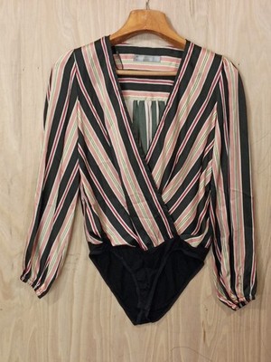Hallhuber Donna Silk Blend Surplice /Wrap Bodysuit  Women's Multicolor Size Med.