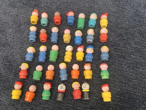Vintage Fisher Price Little People Lot 35 Wooden Peg Figures Pre 1970 Rare