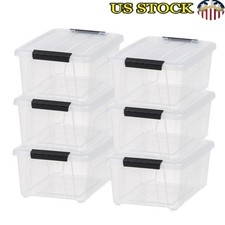Storage Bins W/ Lids Stackable Plastic Totes 6 Pack Heavy Duty Organization New