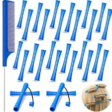 24 Pieces Plastic Hair Perming Rods and Rollers 0.35 Inch (Pack of 24), Blue 