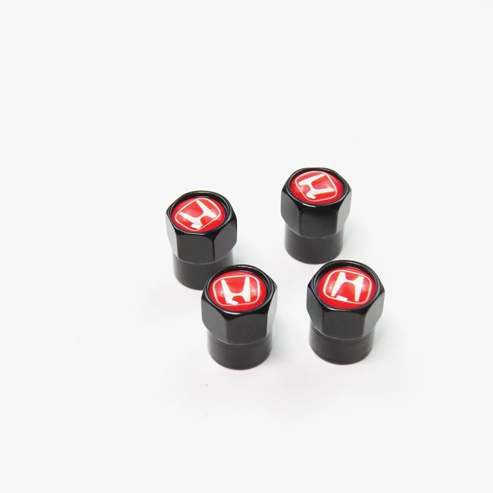 Compatible with Honda Red 4Pcs Tire Valve Stem Caps Black Anodized Aluminum - Image 2 of 4