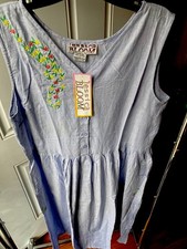 Women’s Breezy Blue Cotton Floral Summer Dress Embroidery Sz L by Jessica Bloom