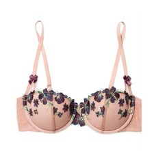 Beige Purple Lace Balconette Bra Floral Embroidered Adjustable Strap for Women
