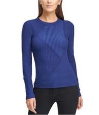 DKNY Womens Striped Pullover Sweater, navy, S
