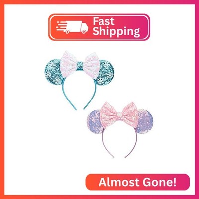 DRESHOW Mouse Ears Bow Headbands Glitter Party Decoration Cosplay Costume for Wo
