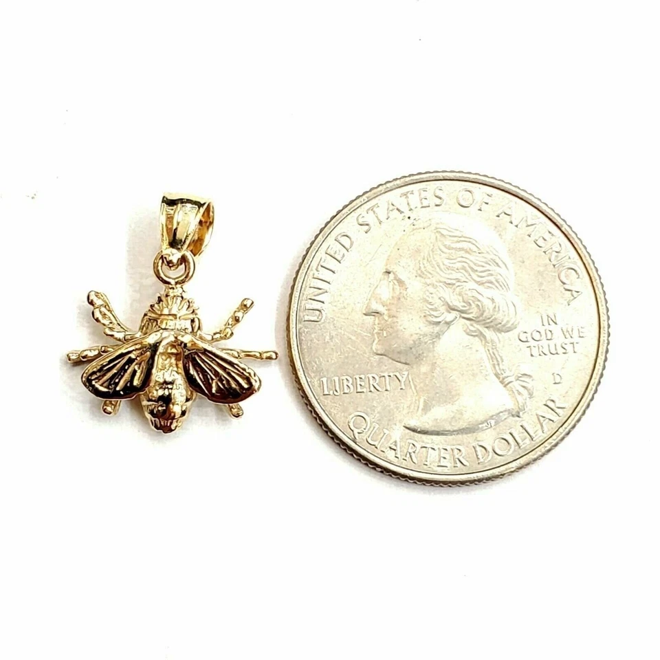 Colgante 3D oro amarillo 14k abeja miel maciza encanto regalo joyería fina 1,5 g Foto 2 de 4