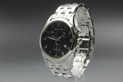 【EXC+5 w/ BOX】Hamilton Jazzmaster H386120 Black Dial Chronograph Qz Men's Watch