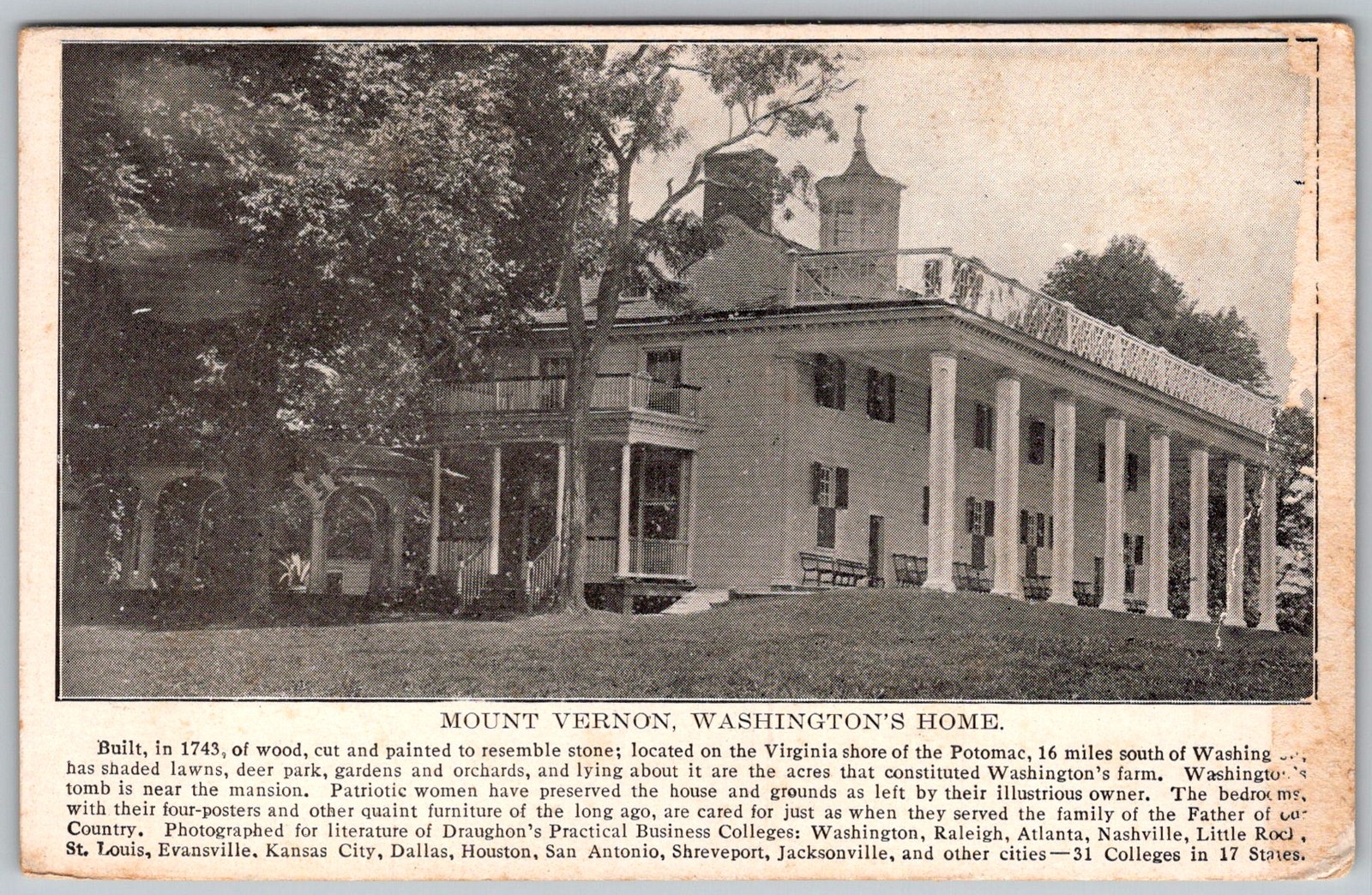 Antique Postcard George Washington Home Mount Vernon, VA 1910s