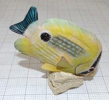 Small Carved Figurine - yellow butterfly fish - hand painted - 4" high