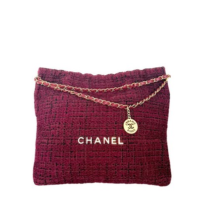 Chanel 22 mittelgroße Hobobag aus Tweed Burgunderrot goldene Hardware /