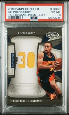 2009 PANINI CERTIFIED FABRIC OF THE GAME #FOGSC STEPHEN CURRY 20/25 PSA 8
