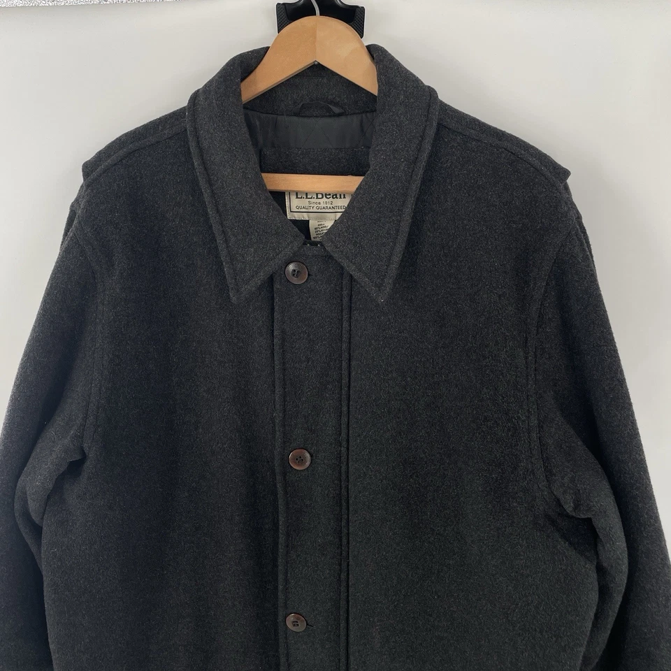 LL Bean Gray Full Zip Wool Pea Coat Jacket Mens Size L Thinsulate Quilted Lined - Image 2 of 4