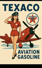 Retro Style Texaco Gasoline Pin Up Aviation 12 Inches Sign Quality Sign